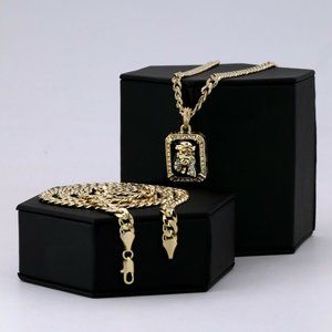 Jesus 14k Gold Pendant + Miami Cuban Necklace